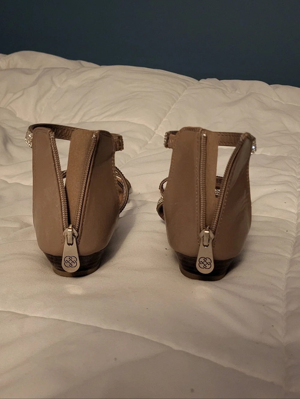 Daisy Fuentes Tan Sandals with Sparkling Silver Straps